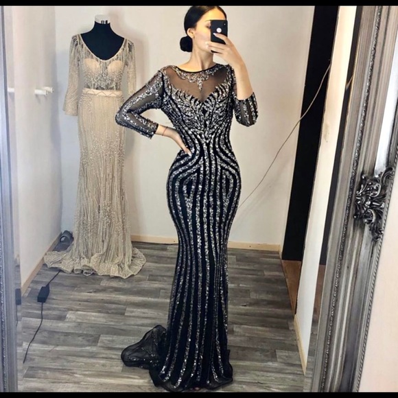 dressmeboutique Dresses & Skirts - Black and Silver Long Sleeve Dress